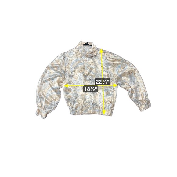 ShipN Shore Paisley Satin Blouse Sz M Long Sleeve Cowl Neck Beige Blue Print - Picture 6 of 8